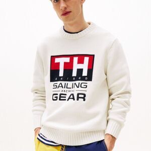 NWT Tommy Hilfiger Logo Sailing Sweater Men's M White Lightweight Premium-Knit